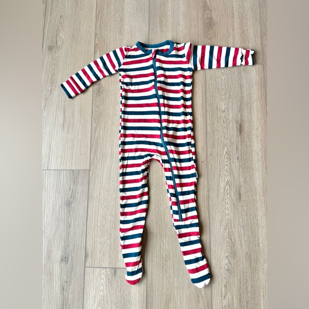 Kickee Pants Balloon Stripe Bamboo Zip Footie Anniversary Print 18-24M NWOT